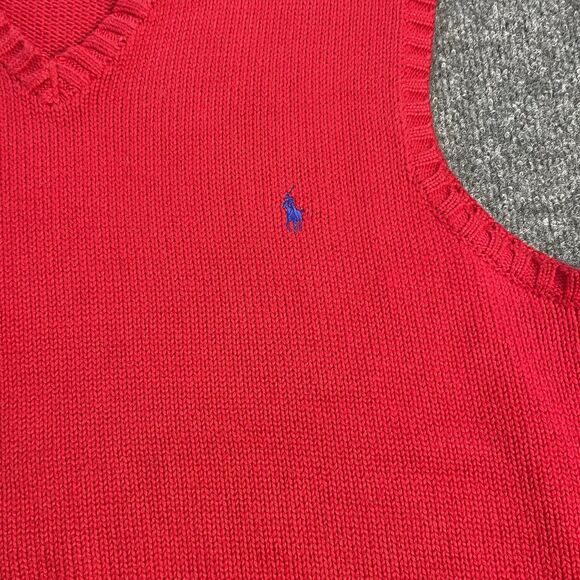 Vtg Polo Ralph Lauren Sweater Vest Mens Large Red Cotton Rib Knit Pony Fall Lg - Picture 2 of 15